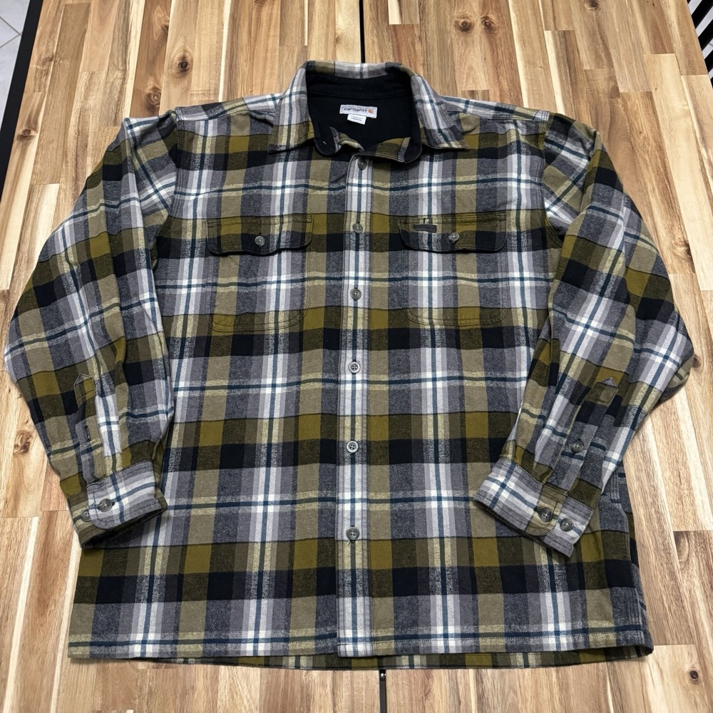Carhartt Cold‎ Weather Flannel Shirt Mens L Plaid Long Sleeve Button Up Workwear